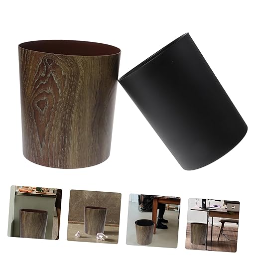 BESTYASH Imitation Wood Grain Trash Can Large Capacity Compact Lightweight Wastebasket for Home Bathroom Kitchen Office Easy to Clean Multipurpose Litter Bin