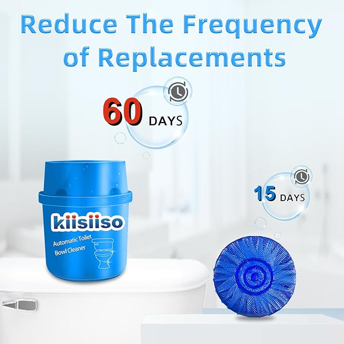KIISIISO Toilet Bowl Cleaners 6 Bottles Automatic Long-Lasting Toilet Bowl Cleaner Tablets in Bottle for About 6 Months' Supply Blue