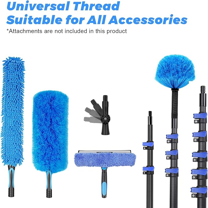 30 Foot High Ceiling Duster Kits with 4.7-24 FT Carbon Fiber Extension Pole Feather Duster Cobweb Duster Ceiling Fan Duster Window Squeegee &amp Cleaner with Pole 24 Ft