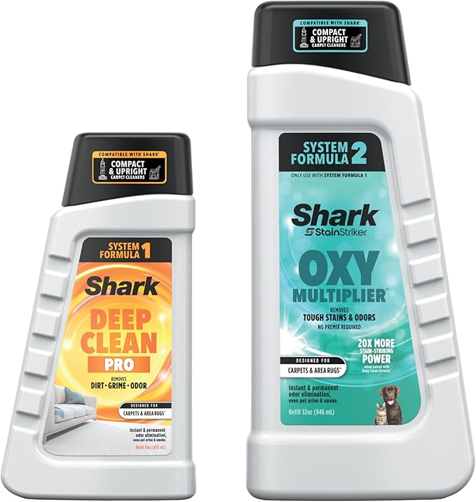 Shark StainStriker Cleaning Solution Bundle for Portable Cleaners Carpet and Area Rug Formula Instantly Eliminates Odors Includes 32 oz OXY Multiplier and 16 oz Deep Clean Solution PXCMBUNDLE