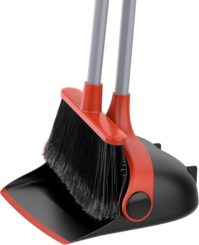 MR.SIGA Broom and Dustpan Set with Long Handle Stand Upright Broom with Dustpan Combo for Floor Cleaning Lightweight Sweeping Set for Indoor and Outdoor Use 51.7(131 cm) Long Handle Black &amp R