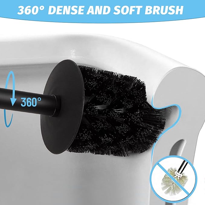 Toilet Brush and Holder Black for Bathroom Storage and OrganizationSquare Deep Cleaning Black Toilet Brush for Bathroom