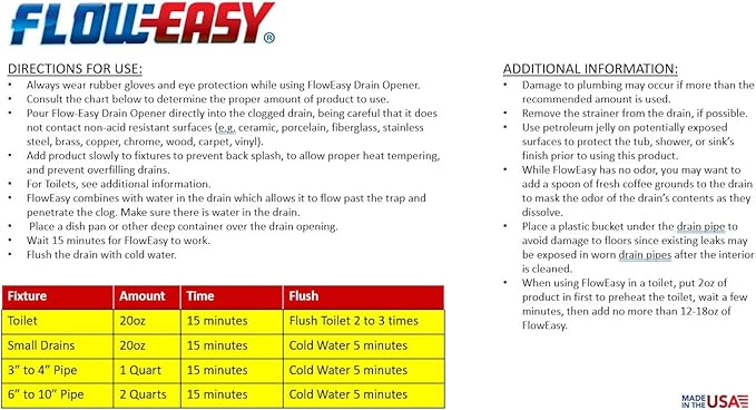 Flow-Easy Professional Drain Opener | Case of 6 (32oz) bottles | Fast-Acting Results