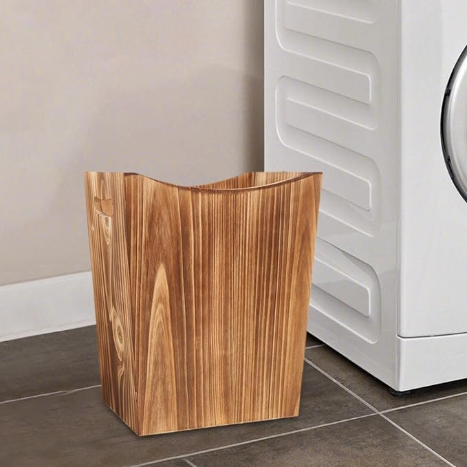 Wooden Trash Can Garbage Container Lidless Paper Basket Under Desk Waste Bin Wastebasket for Home Living Room Kitchen Decor