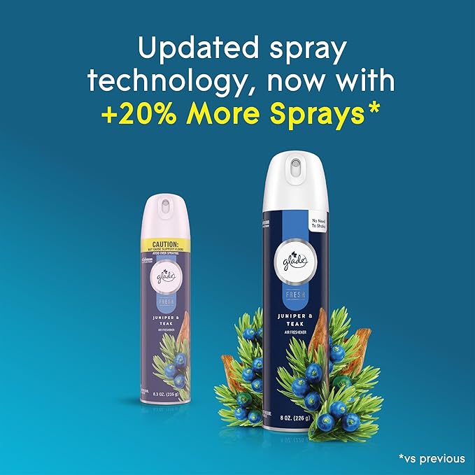 Glade Air Freshener Room Spray Juniper &amp Teak Scent Odor Fighting to Deliver Long Lasting Freshness 8 Oz 6 Count
