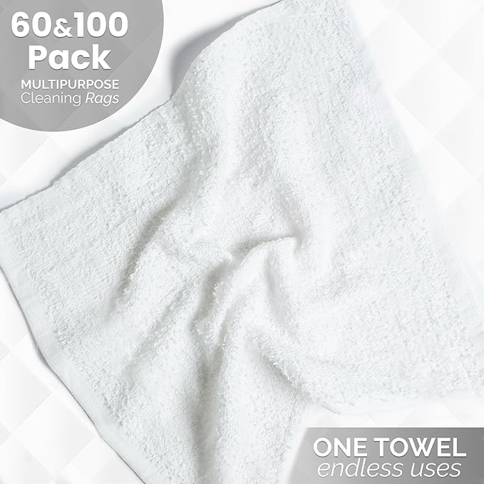 Reed&ampPick Terry Bar Mop Towels (Value Pack of 100) Size 14x17 – Absorbent and Durable Multipurpose Cleaning Rags Cotton Cleaning Towels Terry Cloth Rags Reusable Shop Rags (White)