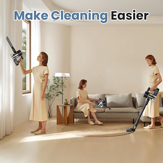 NEWBULIG Cordless Vacuum Cleaner Lightweight Stick Vacuum for Home with Anti-Tangle and LED Lights Powerful Rechargeable Wireless Cleaners for Hardwood Floors Carpet Pet Hair