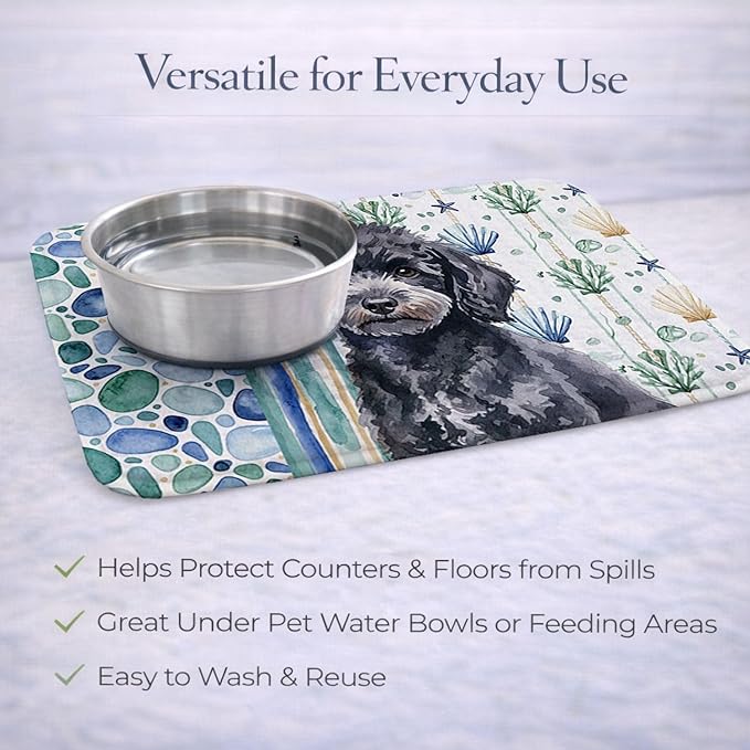 Caroline's Treasures Toy Black Poodle Coastal Sea Glass Dish Drying Mat Absorbent Dish Drying Mat Pad for Kitchen Counter Dish Drainer Mat for Countertop 14 x 21 Multicolor