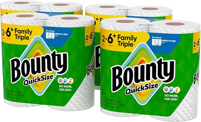 Bounty Quick-Size Paper Towels White 8 Family Triple Rolls = 27 Regular Rolls