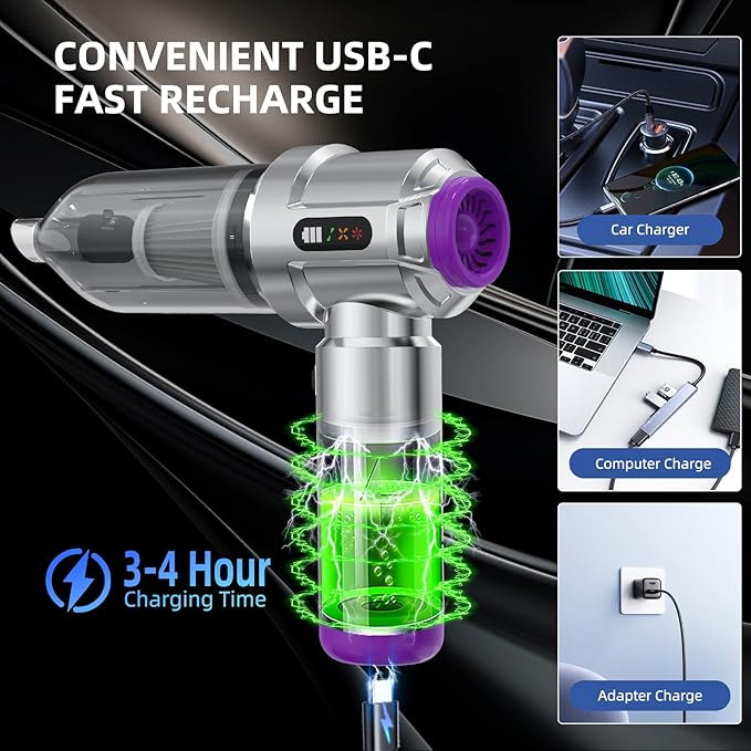 Cordless Vacuum Cleaner - 22000PA Handheld Car Vacuum 4-in-1 Portable Mini Air Duster Rechargeable 3-Speed Small Powerful Gadgets &amp Gifts for Home Office Mattress Carpet Pet (Silver)
