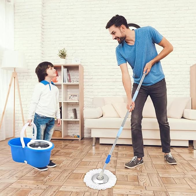 Spin Mop and Bucket with Wringer Set360° Spin Mop &amp Bucket Floor Cleaning System Mop Bucket with 61 Adjustable Extended Handle 3 Microfiber Replacement Head Refills