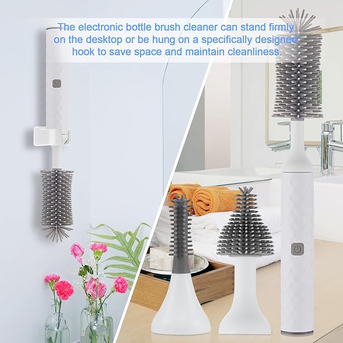 Electric Bottle Brush 4 Piece Bottle Brush Set with Baby Bottle Brush Cleaner Nipple Brush Pacifier Cleaner Straw Cleaner Brush Gifts for Newborns and Mothers White