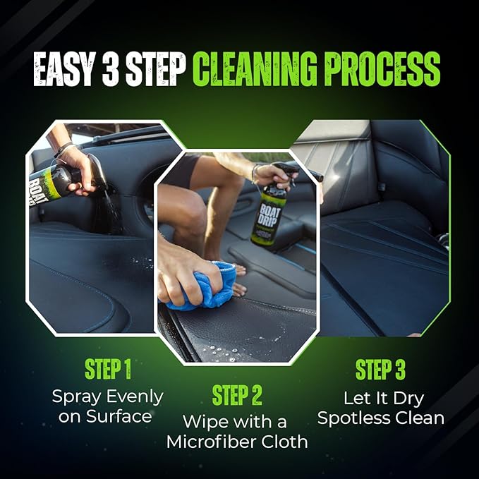 Boat Interior Cleaner Spray Upholstery &amp Vinyl Cleaner to Remove Dirt Grime Spills Fish Blood &amp More - Fresh Scented Safe for Seats Dashboards Leather Plastic - Made in USA