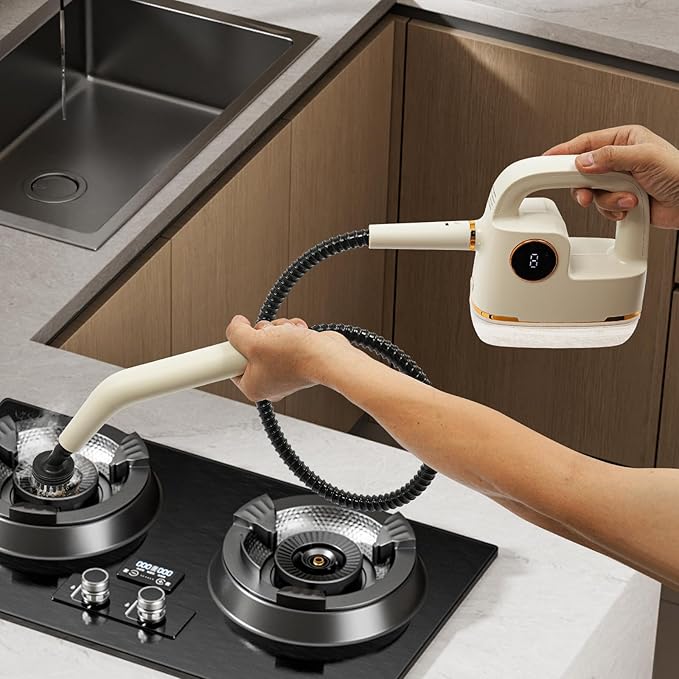 Handheld Steam Cleaner for Home 6 Gears High Temperature Steam Cleaner Machine Kit with Digital Display 15s Heat Up for Deep Cleaning Home Kitchen Furniture Car Interior 1800W Beige