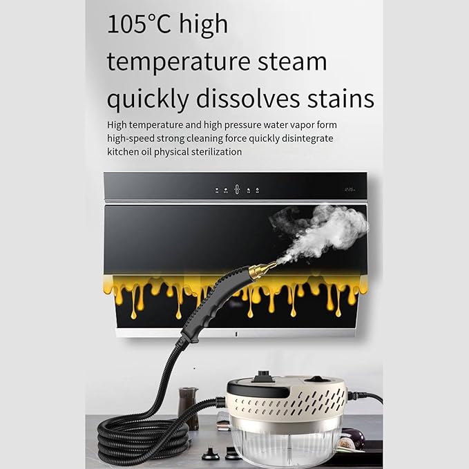 2500W Handheld Steam Cleaner with 3 Brush Heads 6-Speed Air Volume Adjustment Suitable for Cleaning Ovens Furniture Cars Glass Floors