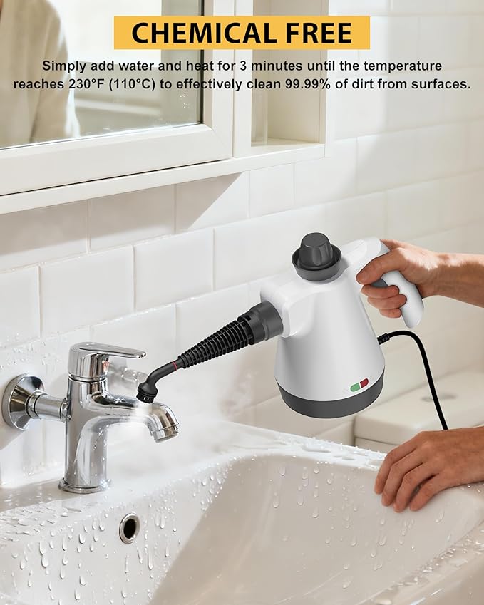 Steam Cleaner Pressurized Handheld Steam Cleaner for Home with 12pcs Accessories &amp Safety Lock Multi-Surface Powerful Natural Steamer for Deep Cleaning Grout Kitchen Bathroom Car Windows Wh