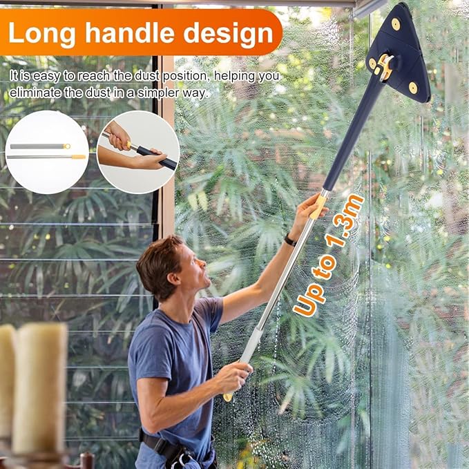 360 Degree Rotating Triangle Cleaning Mop Rotating Adjustable Cleaning Mop 4 Reusable Washable Pads 12027