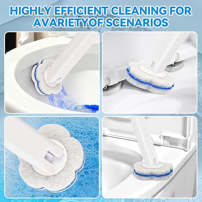 Disposable Toilet Brush with 48 RefillsToilet Bowl CleanerToilet Cleaning SuppliesToilet Bowl BrushToilet Cleaner BrushToilet Brush with Holder for Cleaning and Hygienic (New White)
