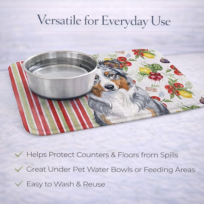 Caroline's Treasures Blue Merle American Shepherd Vegetables Dish Drying Mat Absorbent Dish Drying Mat Pad for Kitchen Counter Dish Drainer Mat for Countertop 14 x 21 Multicolor