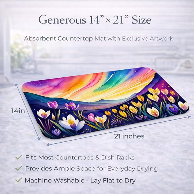 Caroline's Treasures DAC1424DDM Crocus in Color Dish Drying Mat Absorbent Dish Drying Mat Pad for Kitchen Counter Dish Drainer Mat for Countertop 14 x 21 Multicolor