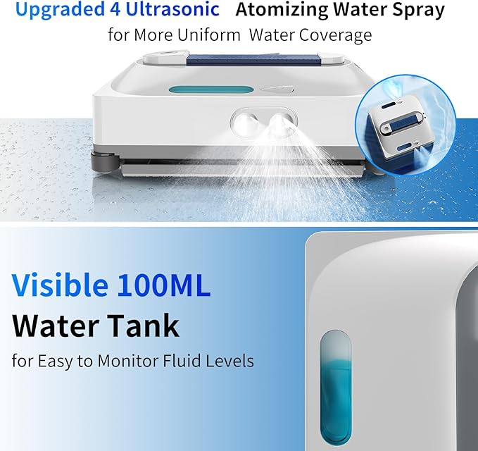 Window Cleaning Robot9000Pa Sauction &amp 75N Cleaning Force with 4 Water Spray Support 5 Cleaning Modes &amp Remote ControlWindow Cleaner Robot for Wet Cleaning Frame &amp Frameless Windows &amp