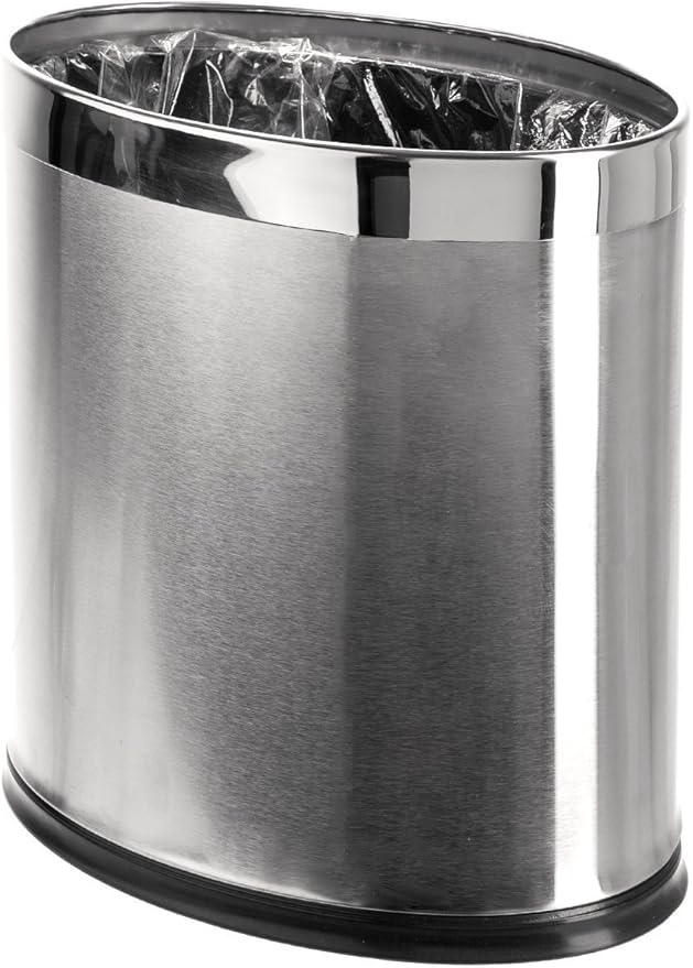 'Invisi-Overlap' Open Top Stainless Steel Trash Can Small Office Wastebasket Modern Home Décor Oval Shape