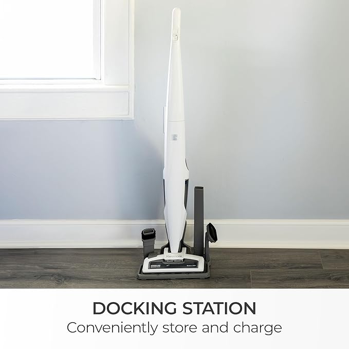Kenmore DS1030 Cordless Stick Vacuum Lightweight Cleaner 2-Speed Power Suction LED Headlight 2-in-1 Handheld for Hardwood Floor Carpet &amp Pet Hair White