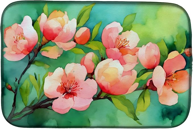 Caroline's Treasures DAC1635DDM Delaware Peach Blossom in Watercolor Dish Drying Mat Absorbent Dish Drying Mat Pad for Kitchen Counter Dish Drainer Mat for Countertop 14 x 21 Multicolor