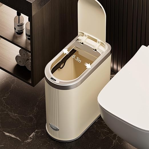 3.2 Gallon Touchless Motion Sensor Trash Can Automatic Slim Garbage Bin with Lid Space Saving Smart Wastebasket for Bathroom Office Kitchen - Beige