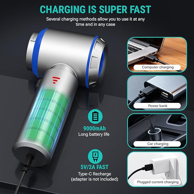 Mini Vacuum Cleaner 2 in 1 27000PA Brushless Car Vacuum &amp250000RPM Air Duster 9000mAh Battery Air Blower Wireless Handheld Vacuum for CarOffice and Home