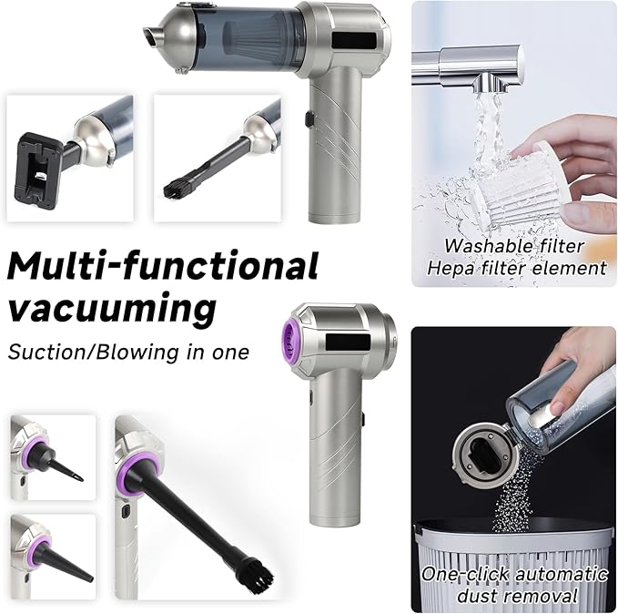 Car Vacuum Cleaner 18000PA Brushless Motor Hand Held VacuumAir Duster 120W High Power Mini Vacuum Cleaner Foldable with LED Screen for Home Car Office Pet