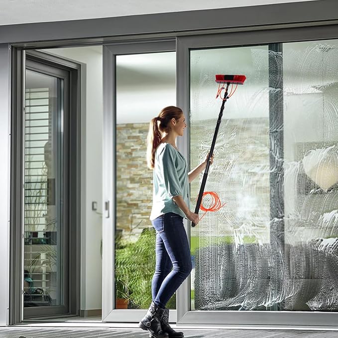 24 FT Water Fed Pole Kit Solar Panel Cleaning Brush Water Fed Cleaning System w/ 27ft Hose Outdoor Window Cleaner Solar Panel Cleaning and Washing Tool for Window Glass Solar Panel