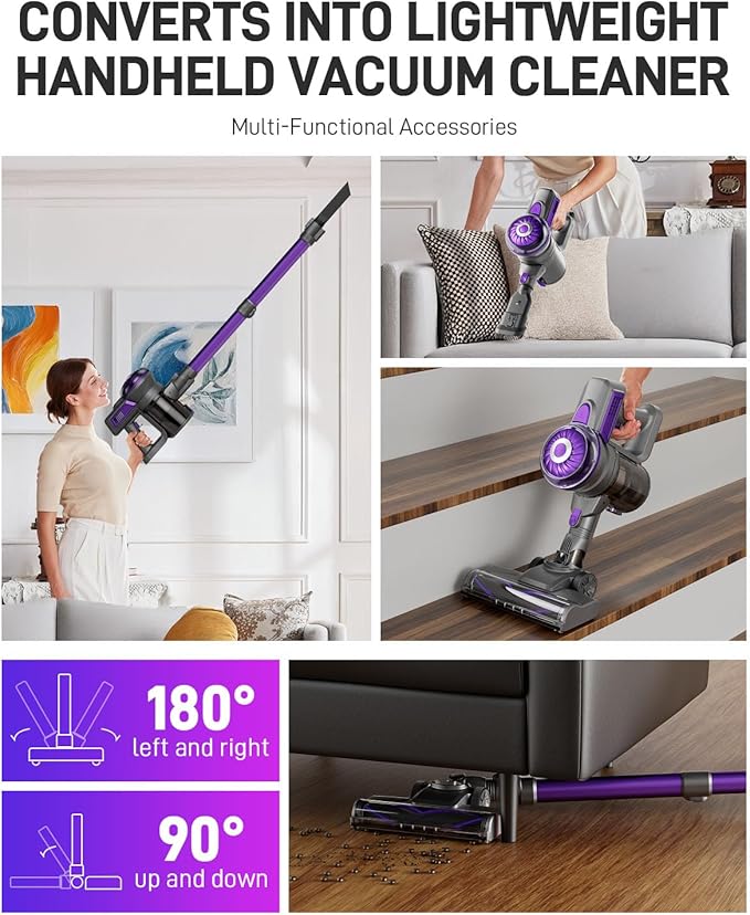 Cordless Vacuum Cleaner Stick Vac Cleaners for Home with Tangle-ResistantUp to 50 MinutesPowerful SuctionRechargeableLightweightHandheld Versatile for Carpet Hard Floor Pet Hair S2