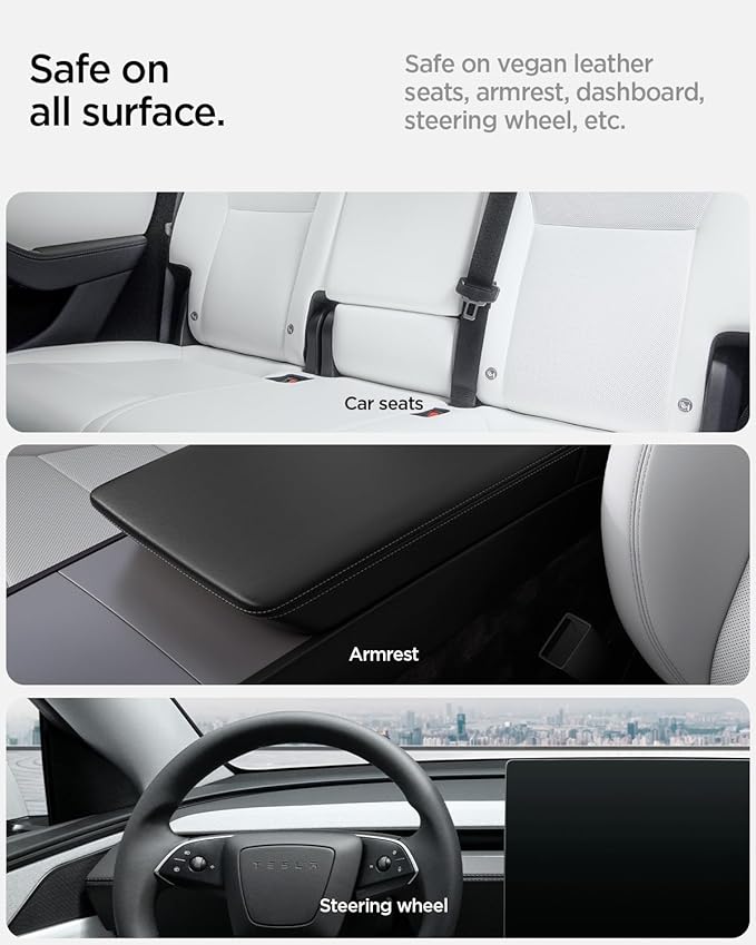 Spigen Car Interior Seat Cleaner &amp Stain Remover [Safe &amp Eco-Friendly Solution] Kit with CyberCase &amp Double-Sided Microfiber Towel Accessories for Tesla White/Black Leather Seats Dashboar