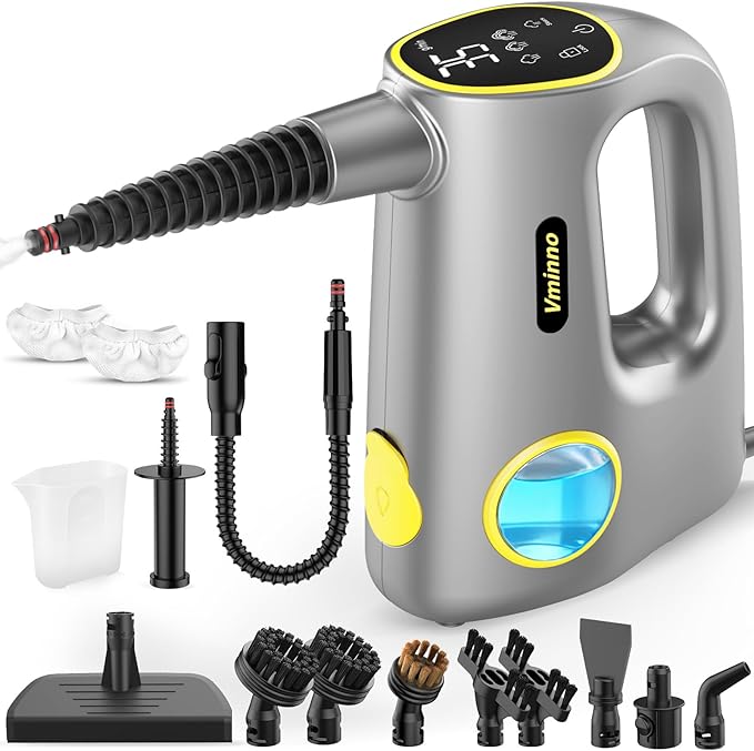 Handheld Pressurized Steam Cleaner for Home - 15s Heat-Up 3-Level Adjustable Steam Cleaner with 14pcs Accessories Multi-Surface Steamer for Cleaning Car Detailing Tile Grout Chemical-Free(Grey)