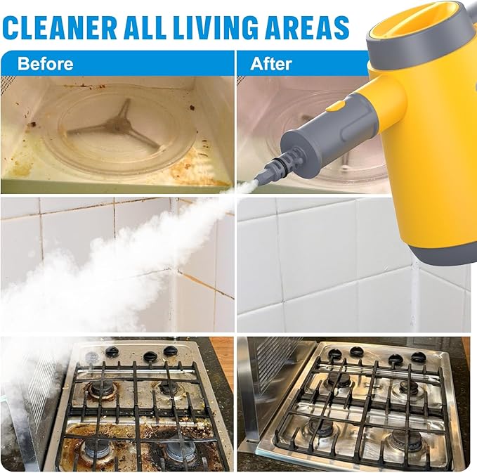 Bielmeier Handheld Pressurized Steam Cleaner - 15s Quick Start Multi-Functional for Home Kitchen Bathroom 8 Attachments Chemical-Free Safe &amp Efficient Cleaning Solution Yellow &amp Grey