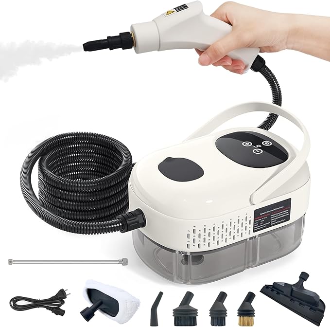 Steam Cleaner 2500W Portable Steamer for Cleaning with 11pcs Accessories 6-Level Adjustable 15s Heat-Up Handheld Steam Cleaner for Home Tile Grease Grout Car Detailing (White)