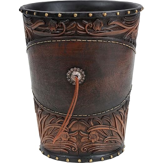 BLACK FOREST DECOR Horse Tooled Leather Waste Basket