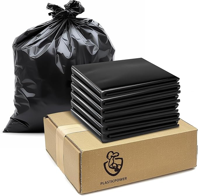 100-Pack 55-60 Gallon Heavy Duty Trash Can Bags - 2 Mil Thickness Ultra Durable Leak Proof Black - Ideal for Kitchen Commercial Building Sanitation Hotel Property - Made in the USA