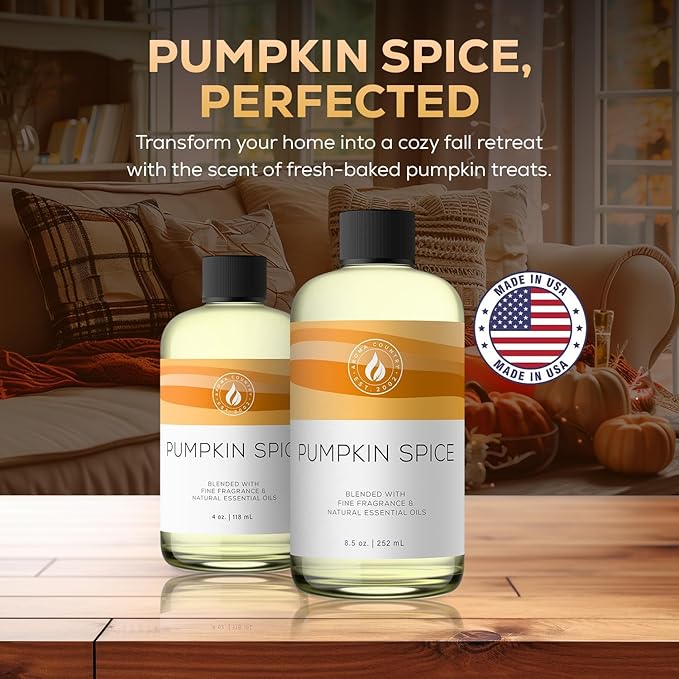 Aroma Country Pumpkin Spice Diffuser Oil - Luxury Essential Oils for Diffuser Refill &amp Air Freshener Room Spray Long-Lasting Natural Home Fragrance for Diffusers &amp Machines (4 Fl Oz)