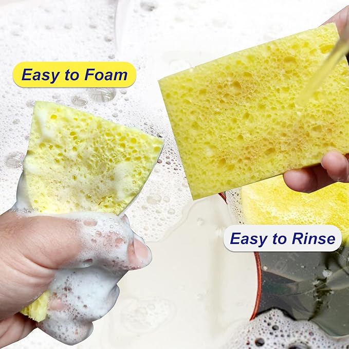 CELOX Grout Brush with Long Handle and 6 Pack Lemon Printed Dual Sided Scrub Dish Sponges