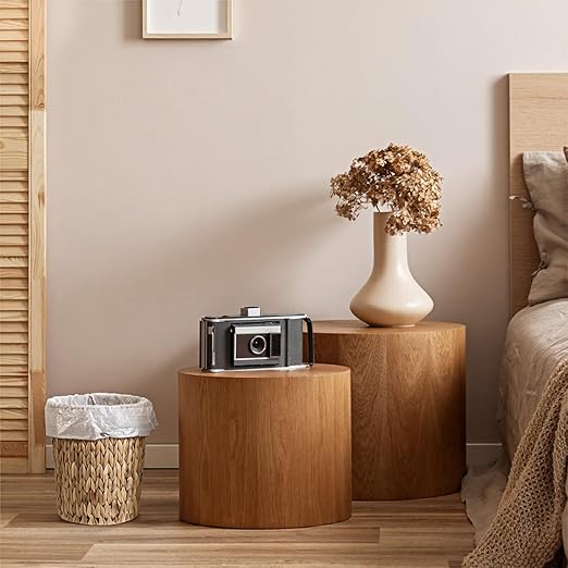 Wicker Waste Basket Water Hyacinth Bathroom Garbage Can with a Lid Small Decorative Boho Trash Can Compact Rattan Woven Bin for Household Kitchen Bedroom Office Living Room