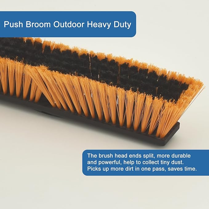 PBHEPJ 24 Inchs Push Broom Outdoor Heavy Duty Shop Broom with 60 Long Handle for Cleaning Outdoor or Indoor Tile Garage Shop Deck Concrete Wood Stone Patio Floor 2 Pack