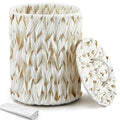 Ctosree 1.3 Gallons Small Trash Can with Lid Handle Boho Woven Braided Bathroom Waste Basket Trash Can with 100 Garbage Bags for Bedroom Office Laundry(Cream WhiteBraided PolypropyleneRound)