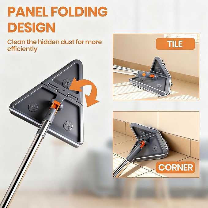 85'' Wall &amp Ceiling Mop with Long Handle Wall and Baseboard Cleaner Tool 2 Mop Heads (Triangle Corner + Square) 8 Reusable Washable Pads (Chenille/Microfiber/Scrub) for Shower Walls Tile Floo