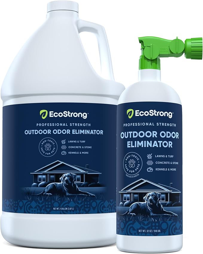 Eco Strong Outdoor Odor Eliminator Outside Dog Urine Enzyme Cleaner Powerful Pet Cat Animal Scent Deodorizer | Professional Strength for Yard Turf Kennels Patios Decks (160 oz Bundle w Sprayer)