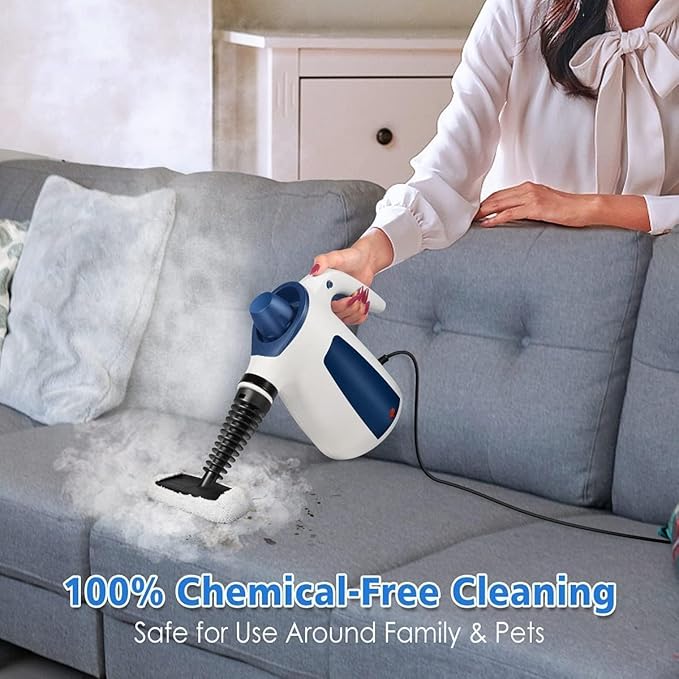 Handheld Steam Cleaner Pressurized Steam Cleaner Fast Heating Time with Safety Lock and 9 Accessory Multi-Surface Steam Cleaner with Chemical Free for Car Home Kitchen Bathroom and Floor