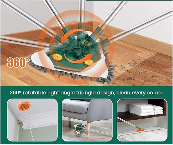 Wall Cleaner Mop with Long Handle Portable with Squeegee Wet and Dry Use Detachable Clean