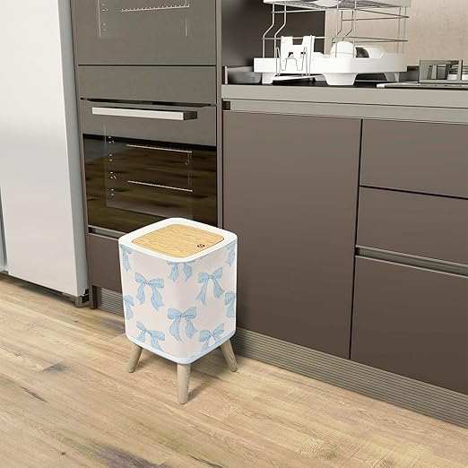 Trash Can with Lid Seamless pattern cute blue bows Trendy hair braiding accessory Hand Garbage Can Rectangular Waste Bin Press Cover Dog Proof Wastebasket for Kitchen Bathroom Living Room Nursery