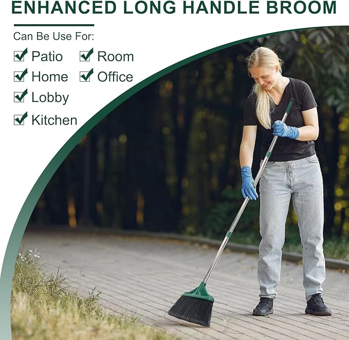 4 PCS Heavy Duty Broom Outdoor/Indoor Commercial Broom with 61 Long HandlePerfect for Home Garage Kitchen Office Lobby Room FloorBlack and Green